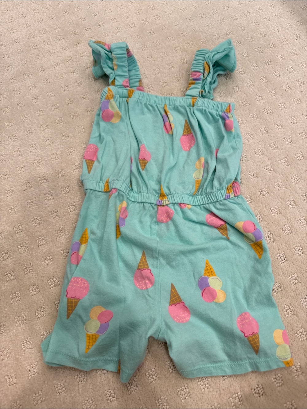 Old Navy Ice Cream Print Romper Girls 4T Aqua Summer Ruffle Strap One Piece